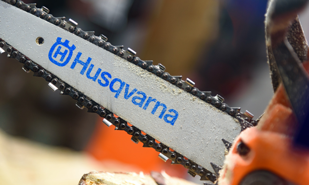Close up of a Husqvarna chainsaw