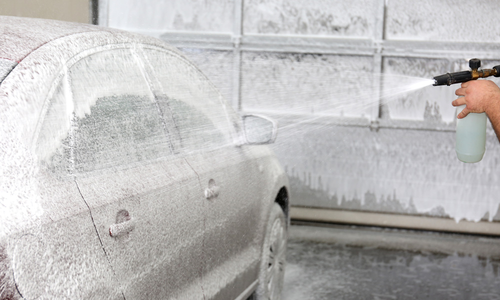 car covered in white foam
