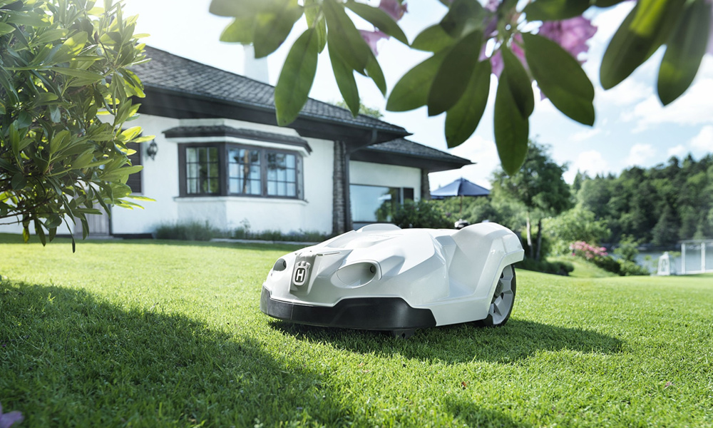 A robotic mower cutting grass